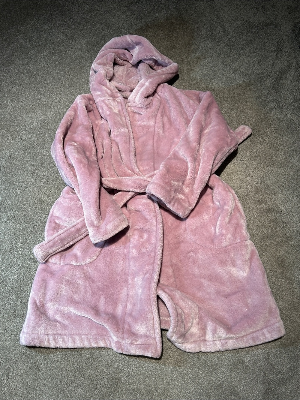 The Company Store Plush Hooded Kids Robe - Light Mauve Pink